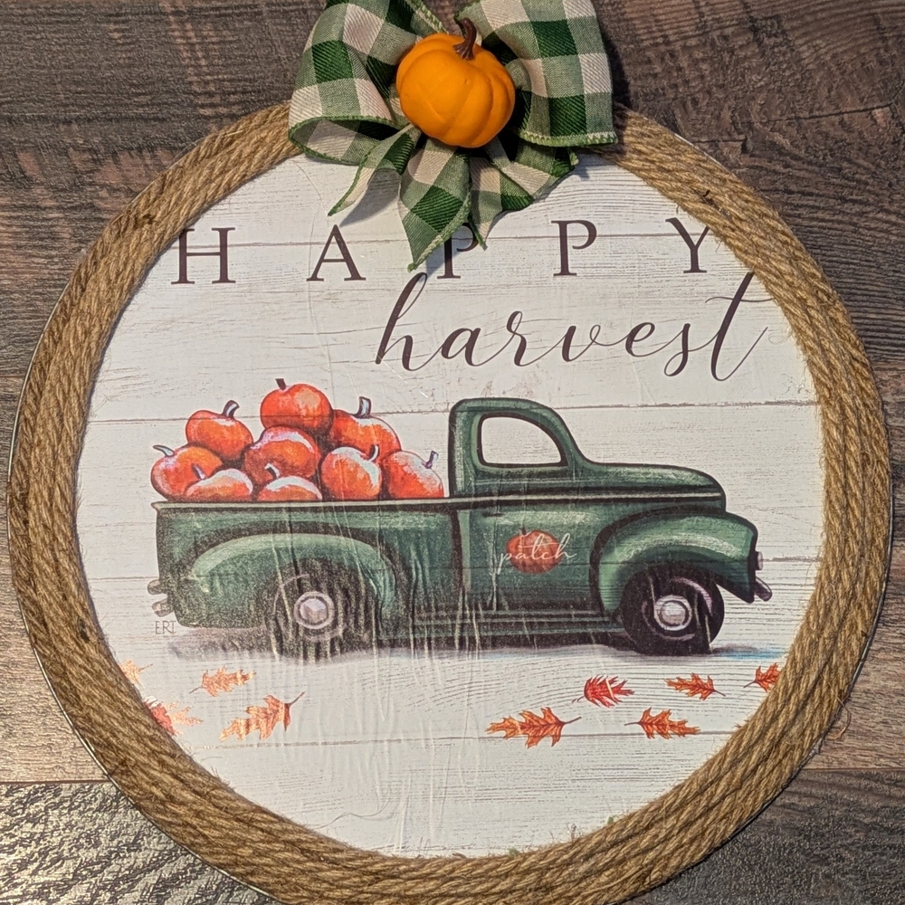 Harvest Wall Decor with Green Truck and Pumpkins